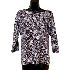 Talbot’s red white blue pattern 3/4 sleeve top, cotton spandex Sz Small